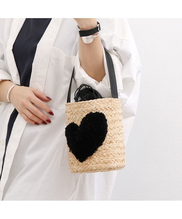 UNBILLION カシュカシュ cachecache / ハート付ラフィアバケットトート カゴバッグ ブラック