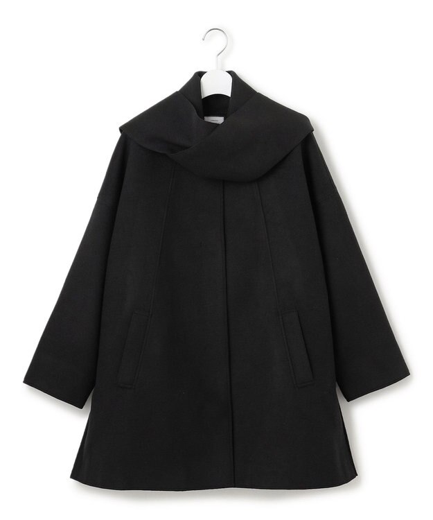 J.PRESS YORK STREET 【WOMEN】NEEDLE JERSEY マフラー付コート ブラック系