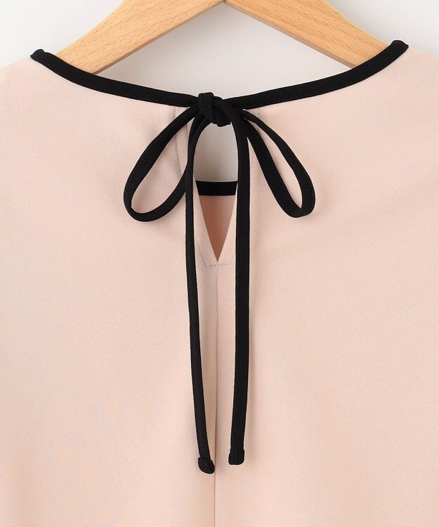 組曲 【洗える】バイカラージョーゼットバックリボン ブラウス ベージュ系