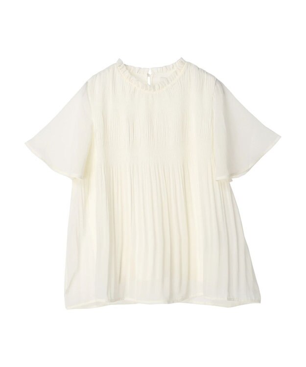 earth music&ecology マジョリカプリーツ半袖ブラウス Ivory