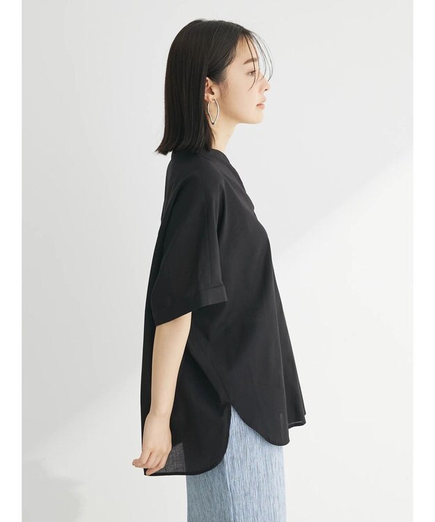 Green Parks 綿麻混フレンチスリーブスキッパーシャツ Black