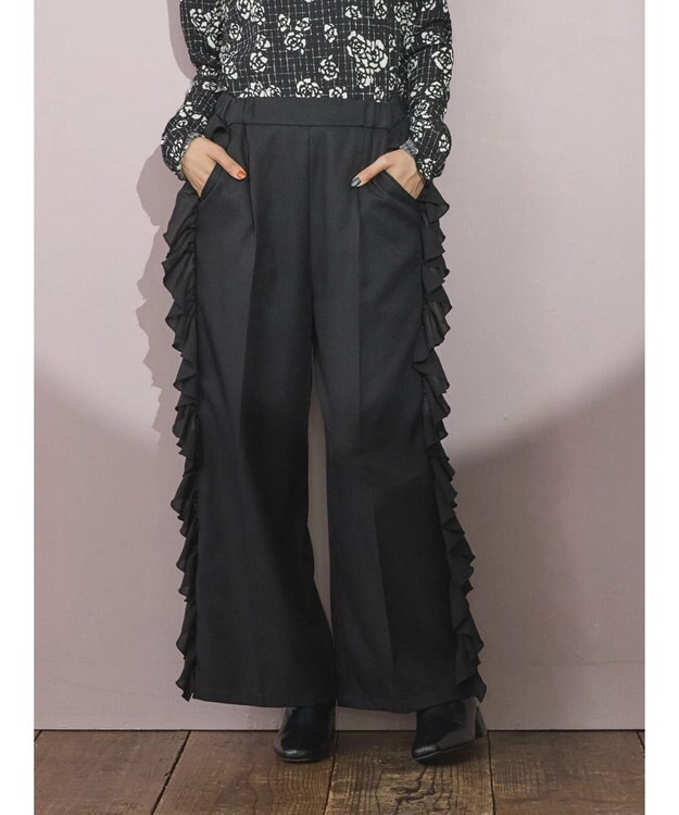 Green Parks ■ＥＳＣＡＲ　サイドラッフルストレートパンツ Black
