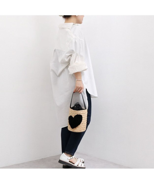 UNBILLION カシュカシュ cachecache / ハート付ラフィアバケットトート カゴバッグ ブラック