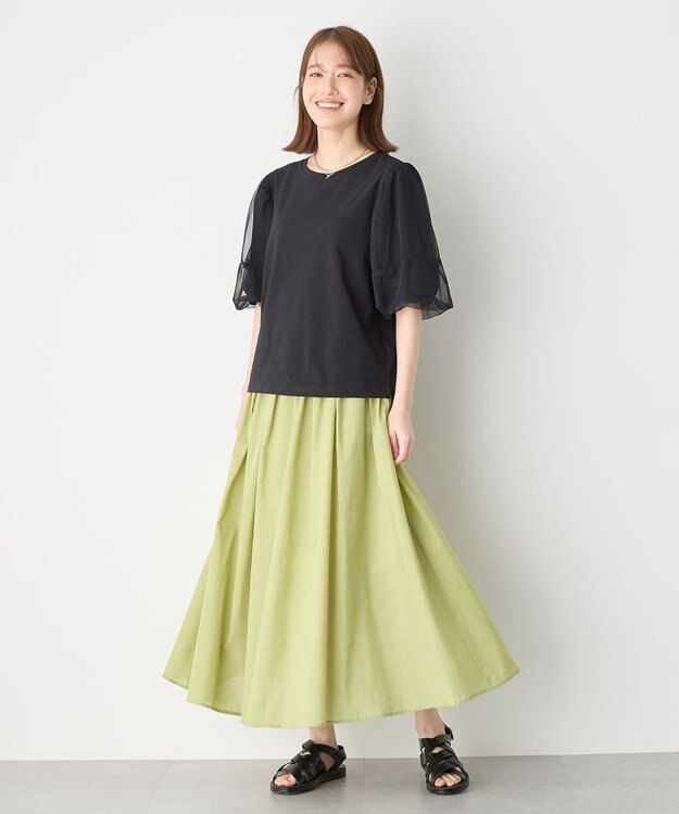 ANY チュールコンビパフスリーブプルオーバー ブラック