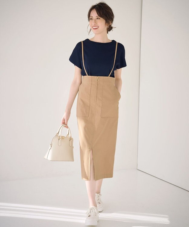 ANY SIS 【2WAY】フロントジップタイト スカート シャンブレーベージュ