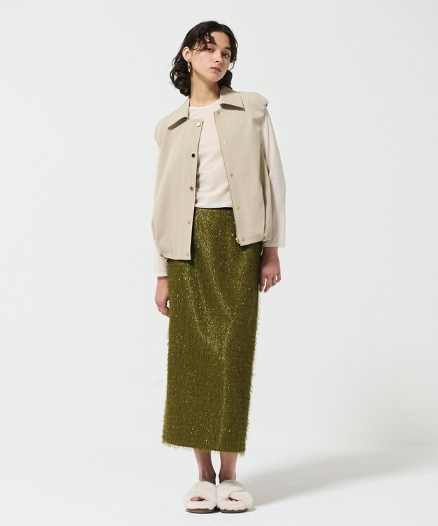 GRACE CONTINENTAL フリンジジャガードタイトスカート カーキ