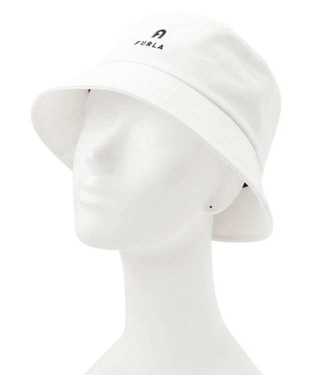 MOONBAT 【洗える】FURLA(フルラ) フロントロゴ刺繍バケットハット オフホワイト