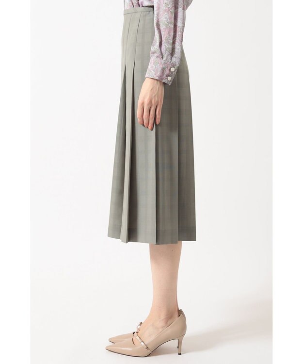 DAKS ビッグシャドーチェック セミフレアプリーツスカート カーキ