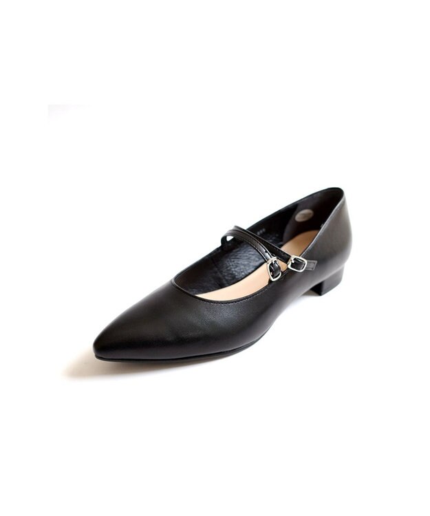 Pointer 日本製 本革ストラップ付きローヒールパンプス ブラック