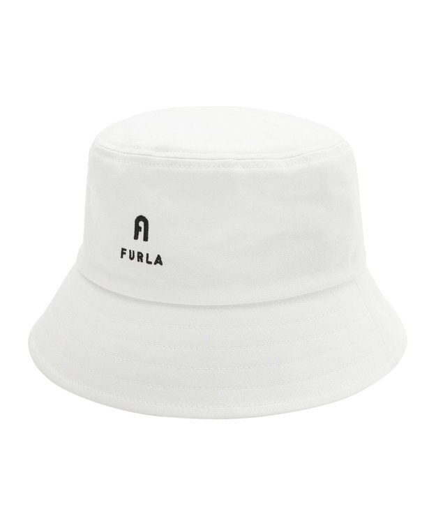 MOONBAT 【洗える】FURLA(フルラ) フロントロゴ刺繍バケットハット オフホワイト