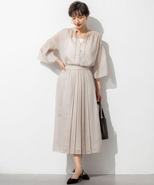 23区 【洗える】ソフトシアーフィルム ギャザー ブラウス ベージュ系