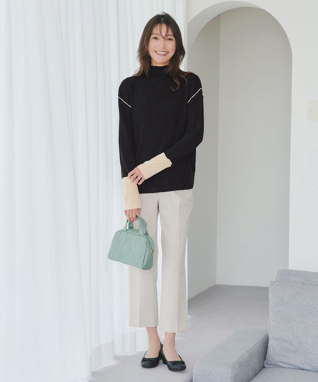 Tiaclasse 配色スリーブリブニットトップス ブラック