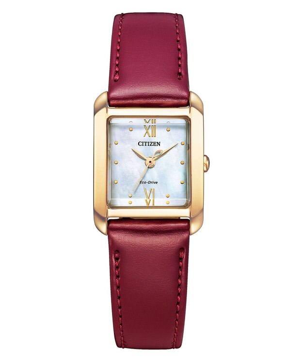 CITIZEN 【光発電エコ・ドライブ】ハンサムなスクエアケース 替えバンド付き ウォームゴールド レッド ウォームゴールド