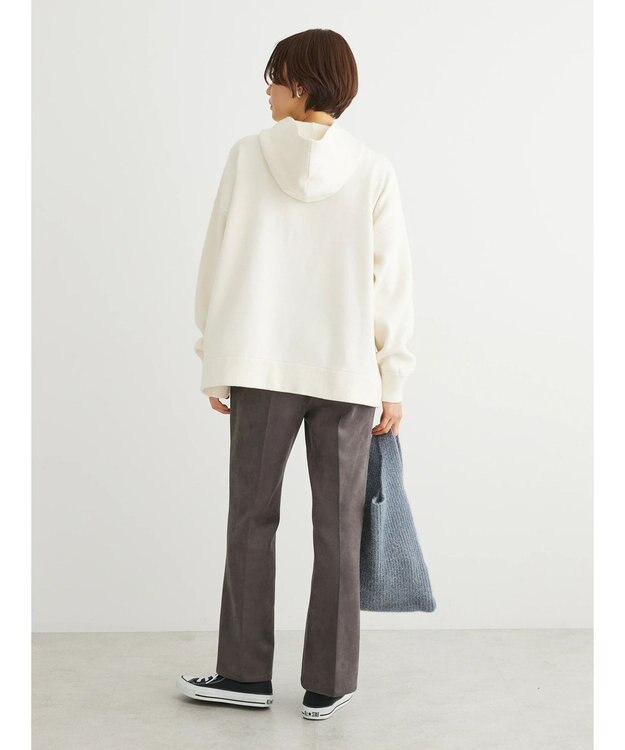 Green Parks スウェット風フード付ニットプルオーバー Ivory