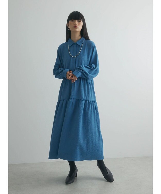 Green Parks armonia. ジャガードシャツワンピース Blue