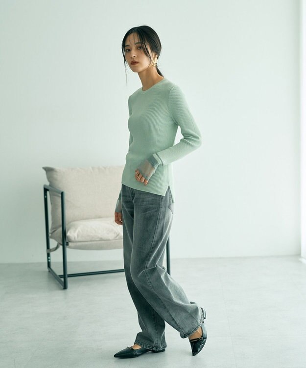 YECCA VECCA 袖口シアーリブニット Light Beige