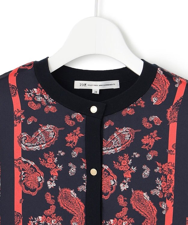 23区 スカーフパネルプリント カーディガン ネイビー系