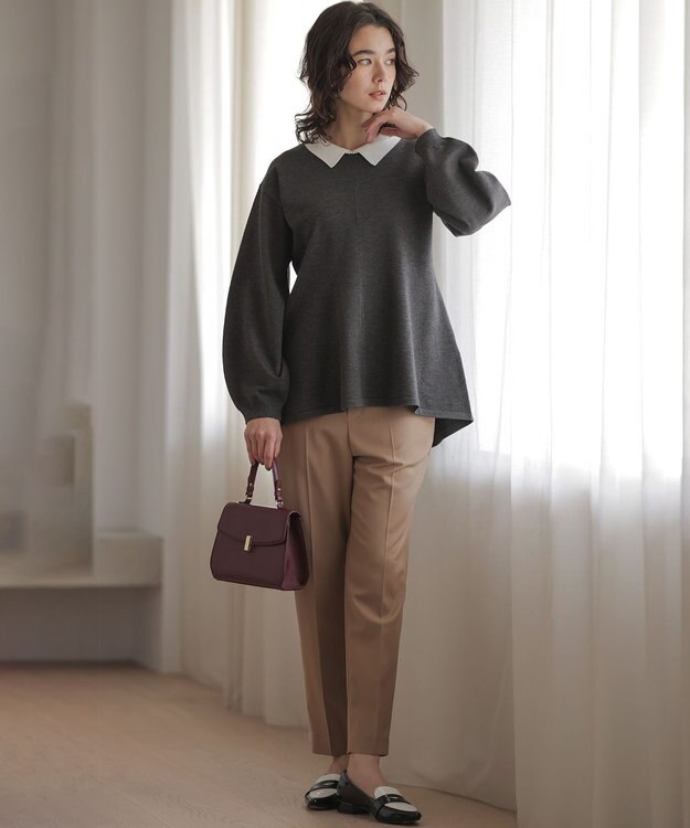 組曲 L 襟付きチュニック プルオーバー グレー系