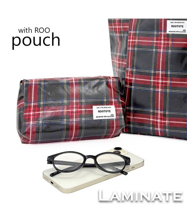 ROOTOTE 3609【ラミネート加工】WR.ポーチ.ラミネート-T 02：チェック・レッド
