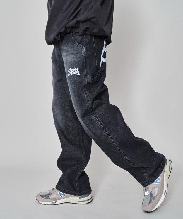 WEGO 【ウエスト紐で調整】イージーペインターグラフィックデニムパンツ 柄4