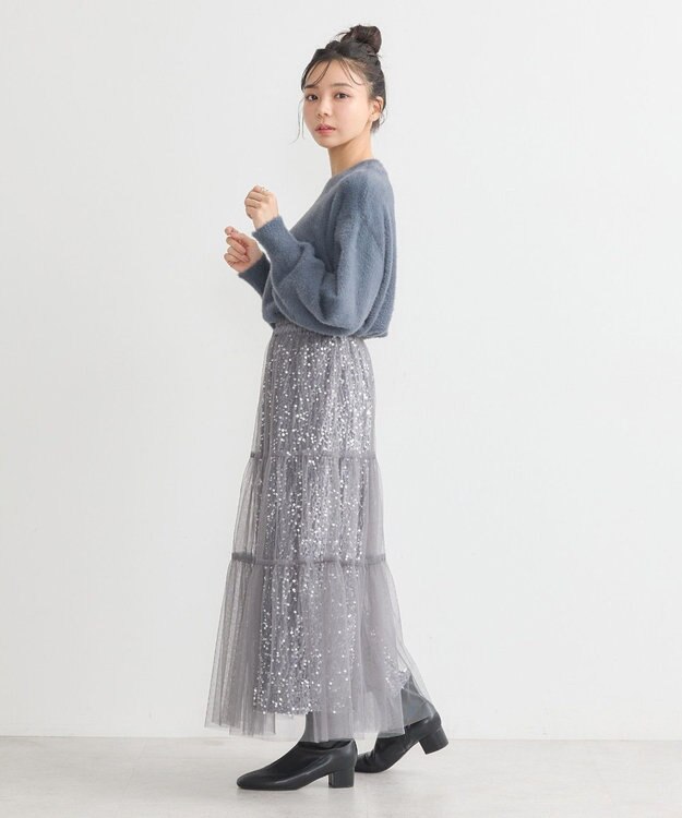 earth music&ecology マルチウェイスパンコールスカート Silver