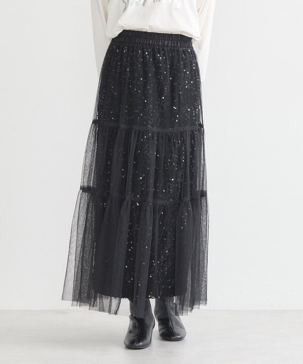 earth music&ecology マルチウェイスパンコールスカート Black