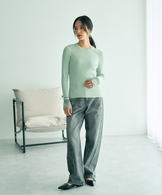 YECCA VECCA 袖口シアーリブニット Light Beige