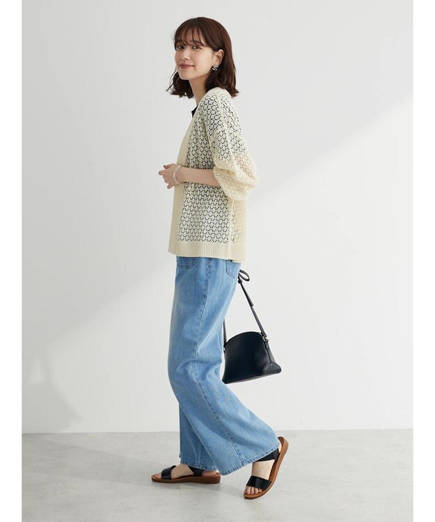 Green Parks 洗えるすかし編みニットカーディガン Off White