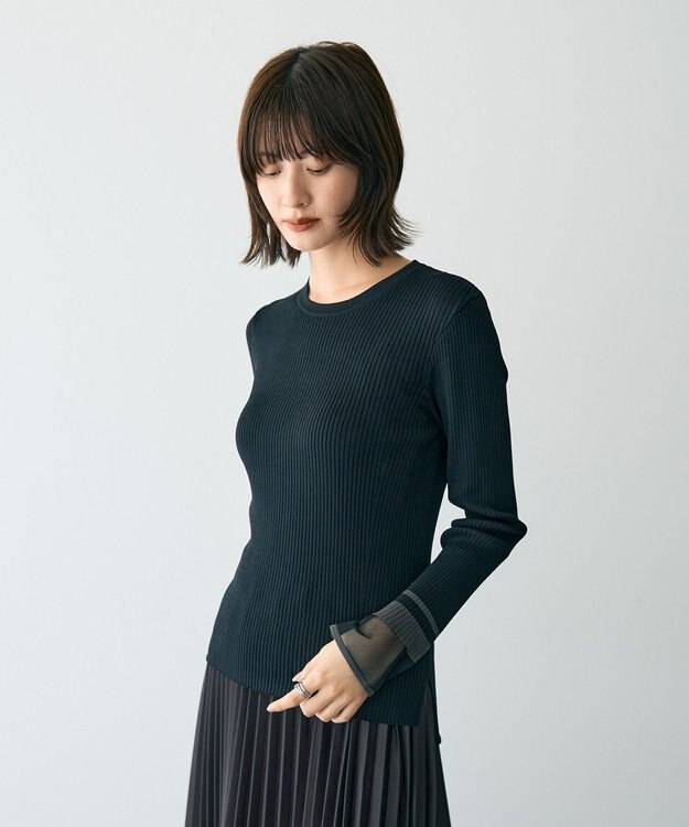 YECCA VECCA 袖口シアーリブニット Light Beige