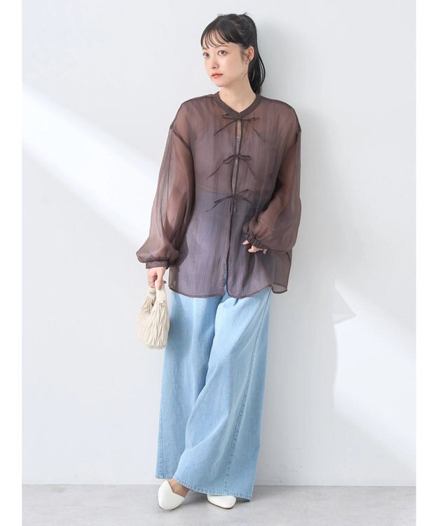 earth music&ecology シアーリボンシャツ Brown