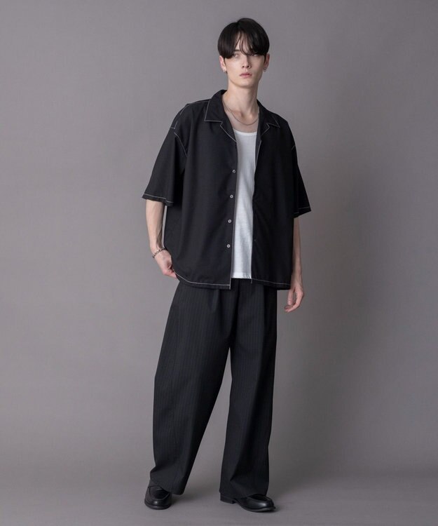 WEGO 【ユニセックス着用ITEM/SMLサイズ展開】 TRオープンカラーシャツ（SS） ブラックその他