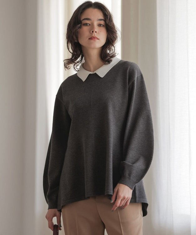組曲 L 襟付きチュニック プルオーバー グレー系