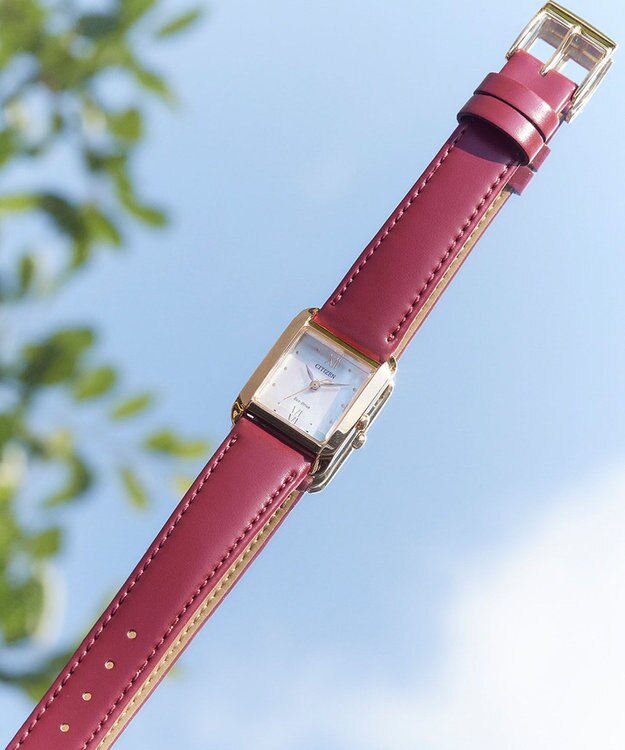 CITIZEN 【光発電エコ・ドライブ】ハンサムなスクエアケース 替えバンド付き ウォームゴールド レッド ウォームゴールド