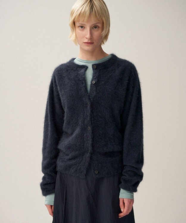 ATON ROYAL CASHMERE FUR | クルーネックカーディガン NAVY