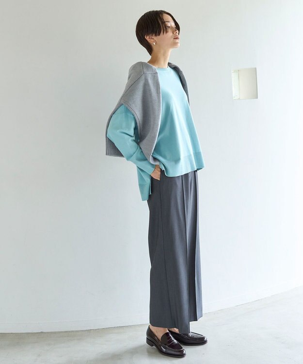 UNFILO イージーケア ワイドパンツ チャコールグレー