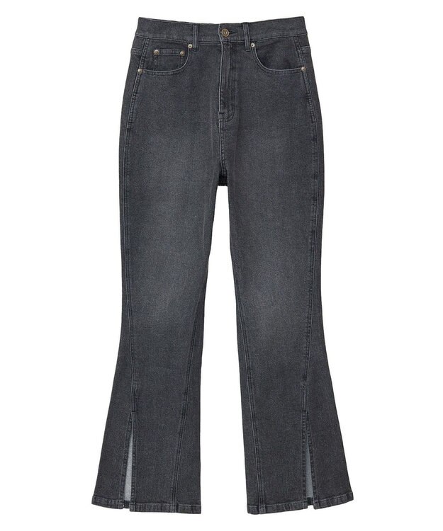 Green Parks ・ＳＵＧＡＲ　ＳＰＯＯＮ　デニムスリットフレアパンツ Black