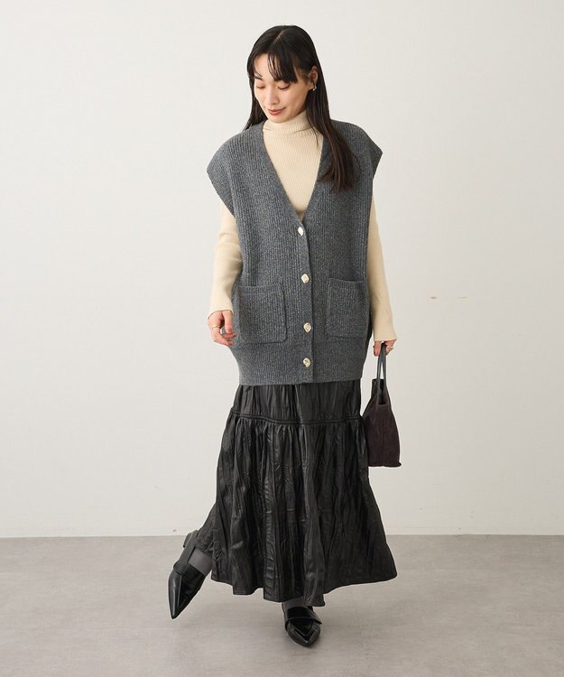 CRAFT STANDARD BOUTIQUE レザーライクギャザースカート Black