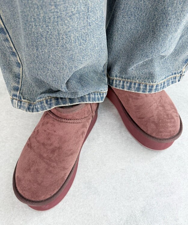 WEGO 【25年秋冬新作/あったかブーツ】厚底ムートンタッチブーツ ブラウン