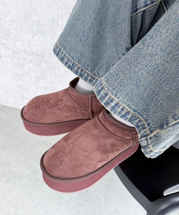 WEGO 【25年秋冬新作/あったかブーツ】厚底ムートンタッチブーツ ブラウン