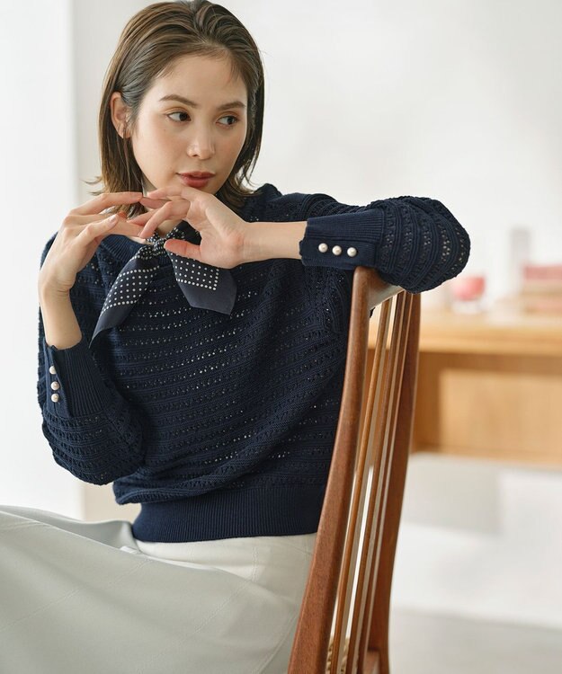 組曲 S 編地切替ドルマンプルオーバー ニット ネイビー系