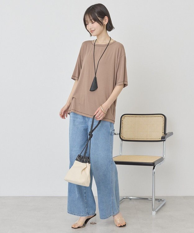 AMERICAN HOLIC 【先行予約】【マルチ機能】配色ステッチルーズTシャツ Mocha
