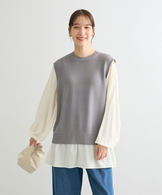 Green Parks 布帛ドッキングニットチュニック Gray Mixture