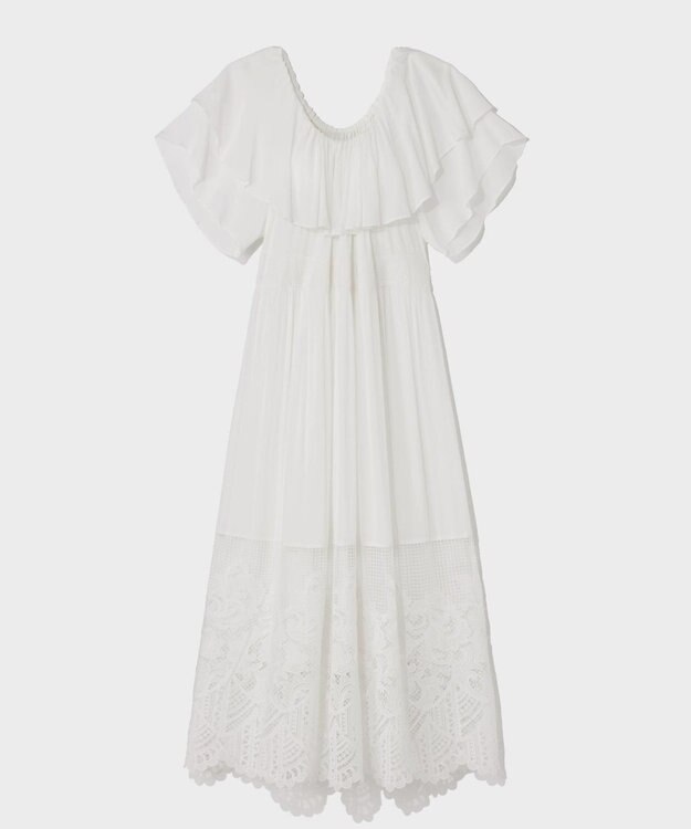 GRACE CONTINENTAL ラッフルレース切替マキシ ホワイト