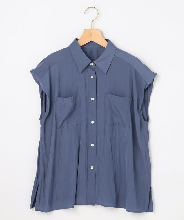組曲 S ギャザーライトデシン ブラウス ダルブルー系