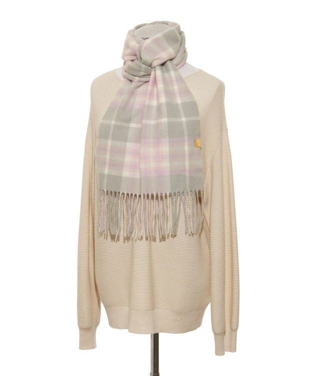 MOONBAT WEB限定【洗える】ミエル (miel) カシミヤ100％ チェックマフラー ライトグレー