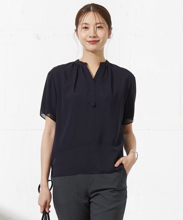 J.PRESS LADIES L 【速乾】サッカーチェック カットソー ネイビー系3