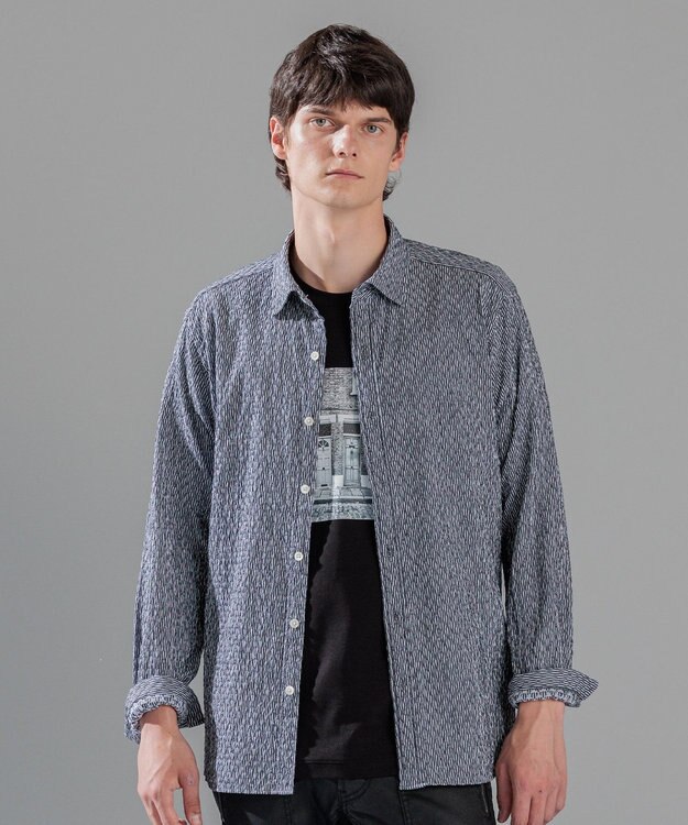 JOSEPH HOMME トライジャガード ストライプ ストレッチ    レギュラーカラーシャツ ブラック系1