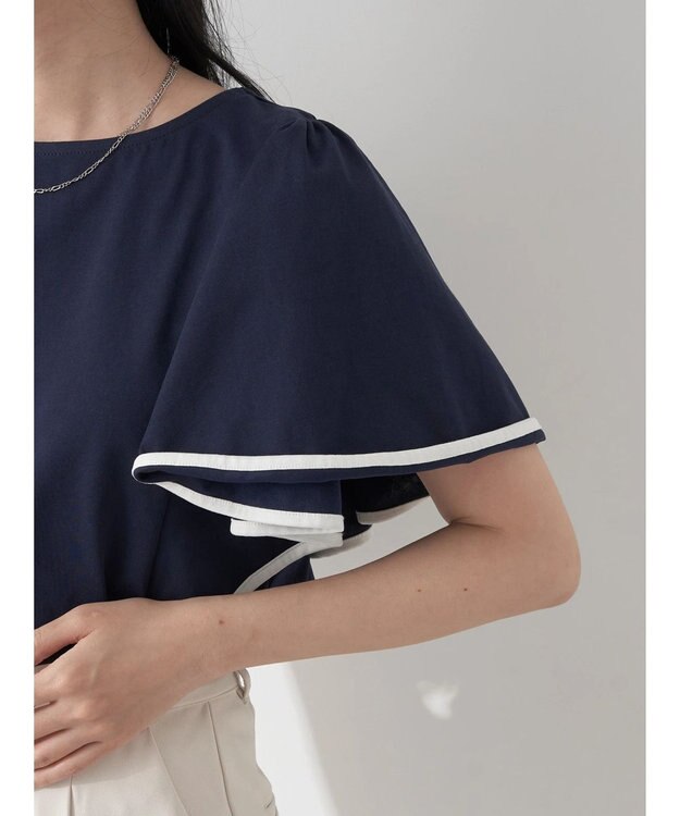 earth music&ecology パイピングフレアスリーブカットソー Navy