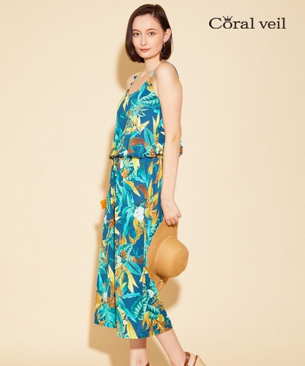 San-ai Resort（三愛水着楽園） 【Coral veil】Lily Garden　ガウチョ 3点セット 9号/11号 グリーン