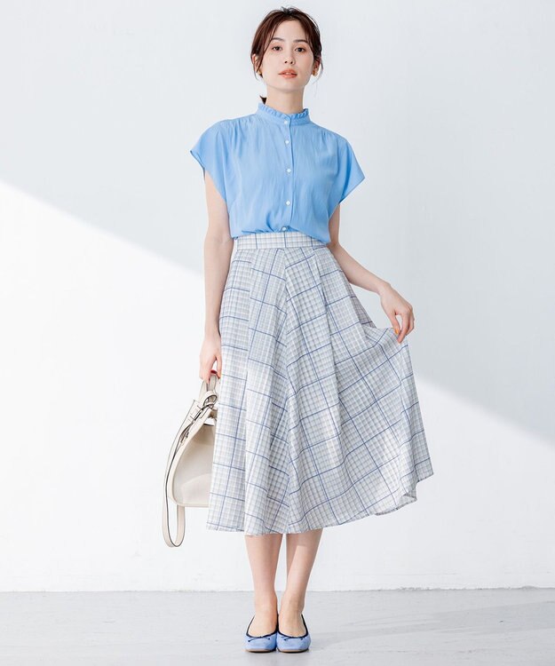 組曲 【大人気シリーズ】ギャザーライトデシン ブラウス サックスブルー系